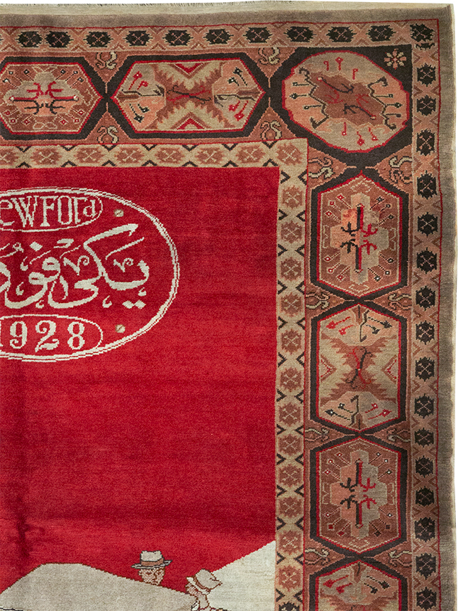 Vintage Persian Sivas Pictorial Accent Rug, No.31579 - Staging