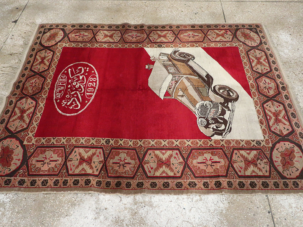 Vintage Persian Sivas Pictorial Accent Rug, No.31579 - Staging