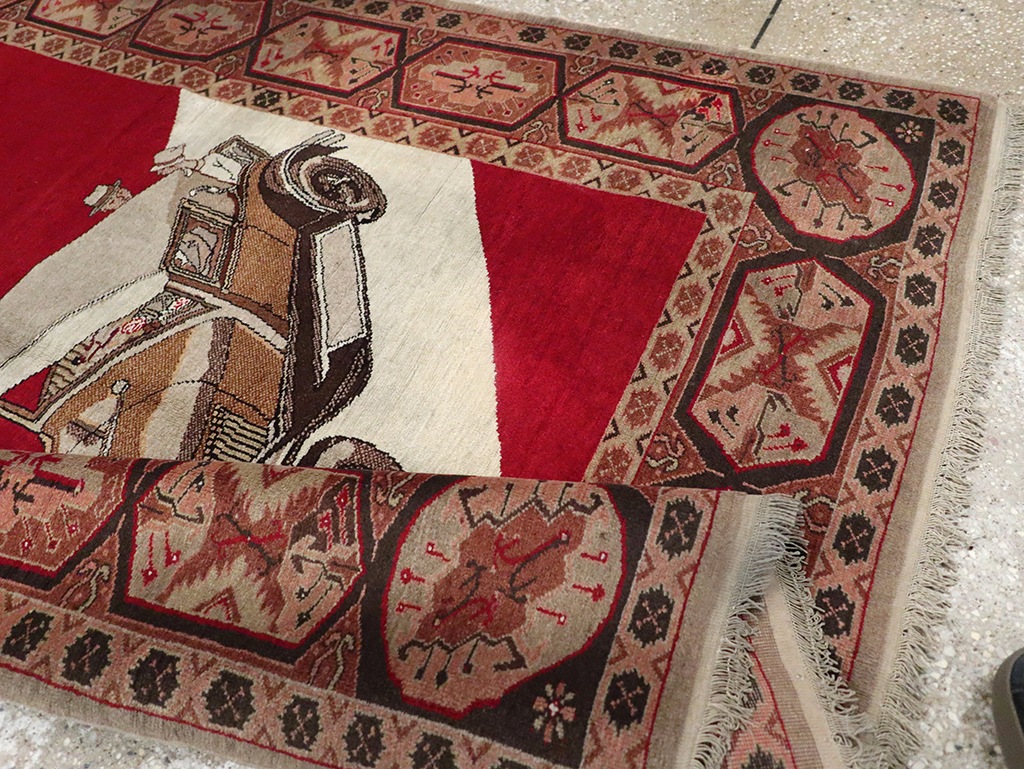 Vintage Persian Sivas Pictorial Accent Rug, No.31579 - Staging