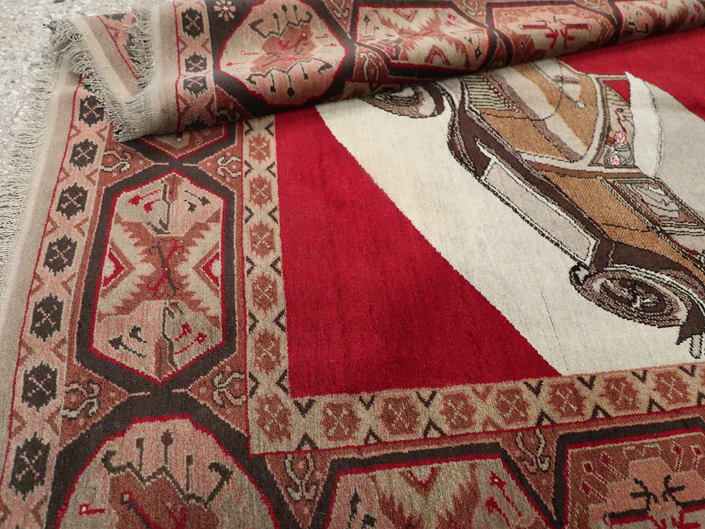 Vintage Persian Sivas Pictorial Accent Rug, No.31579 - Staging