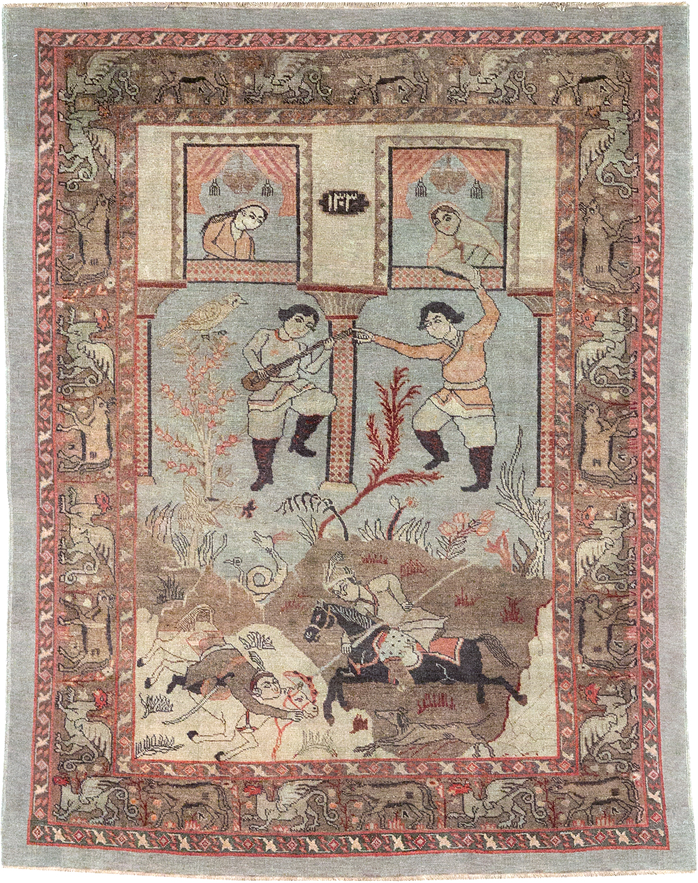Antique Persian Pictorial Tabriz Rug, No.31588 - Staging
