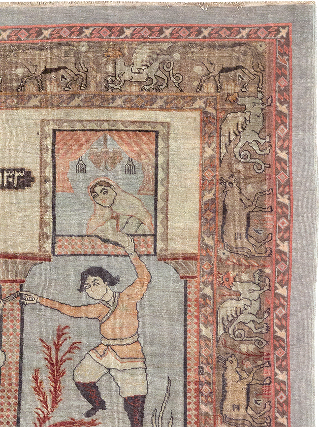 Antique Persian Pictorial Tabriz Rug, No.31588 - Staging