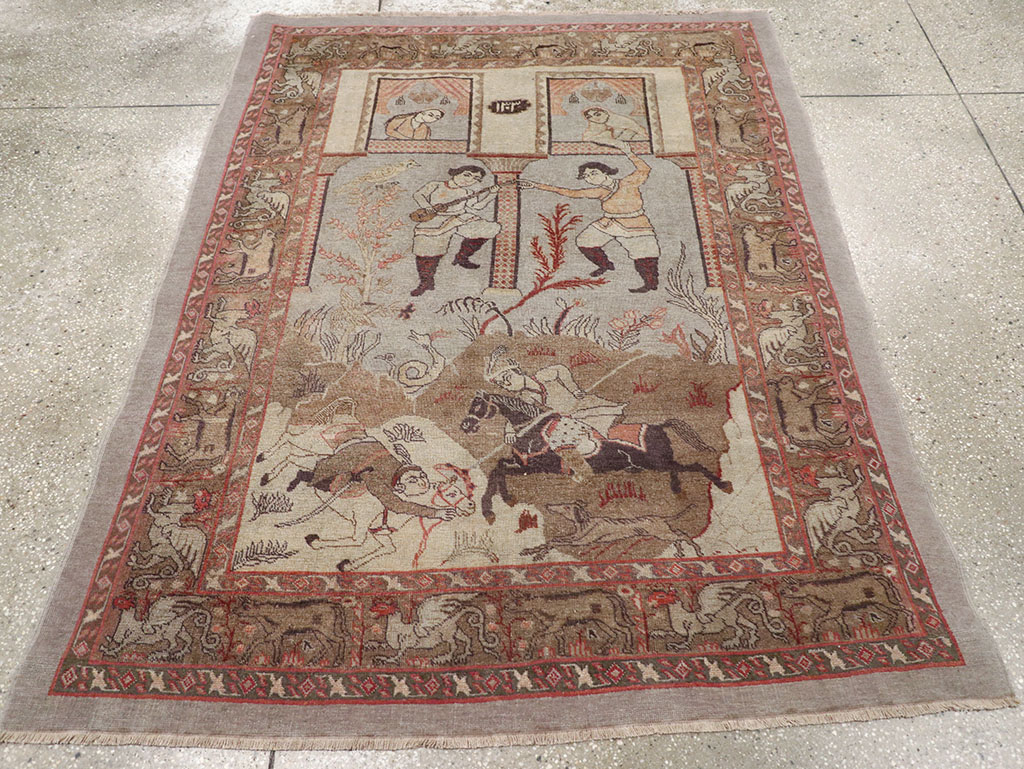 Antique Persian Pictorial Tabriz Rug, No.31588 - Staging