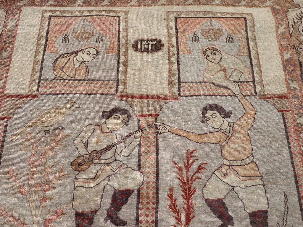 Antique Persian Pictorial Tabriz Rug, No.31588 - Staging