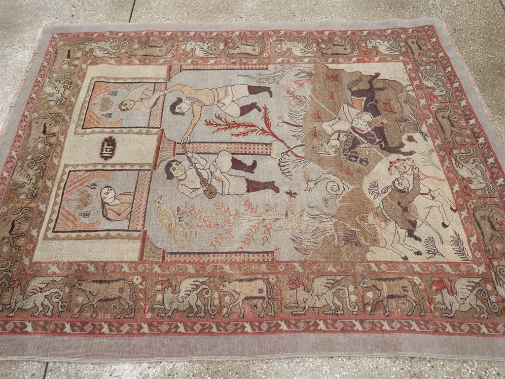 Antique Persian Pictorial Tabriz Rug, No.31588 - Staging