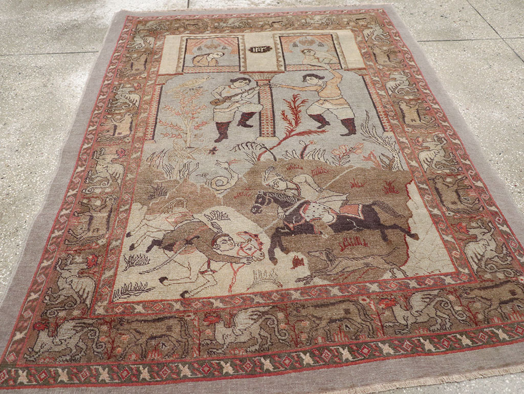 Antique Persian Pictorial Tabriz Rug, No.31588 - Staging