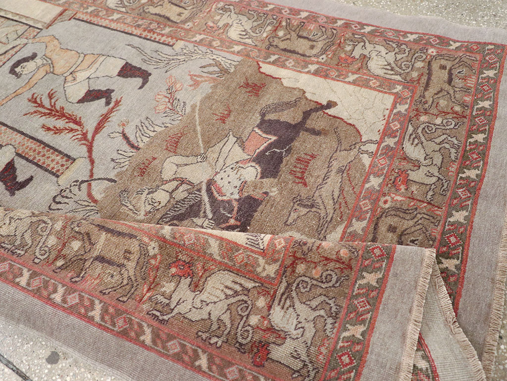 Antique Persian Pictorial Tabriz Rug, No.31588 - Staging