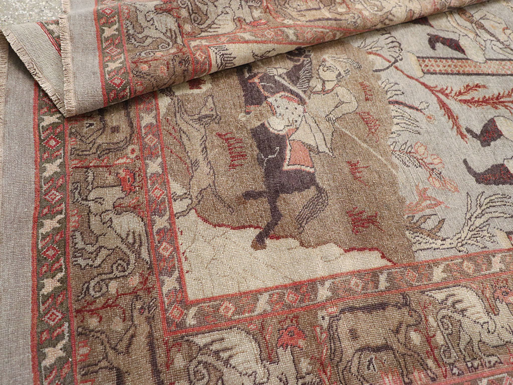 Antique Persian Pictorial Tabriz Rug, No.31588 - Staging