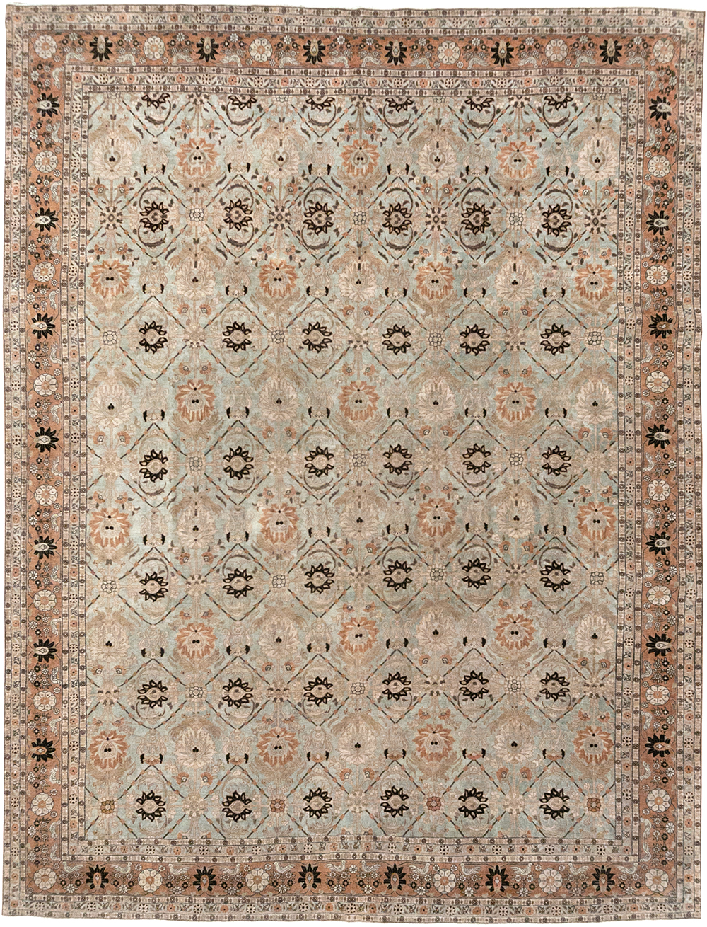 Antique Persian Varamin Room Size Carpet, No.31611 - Staging