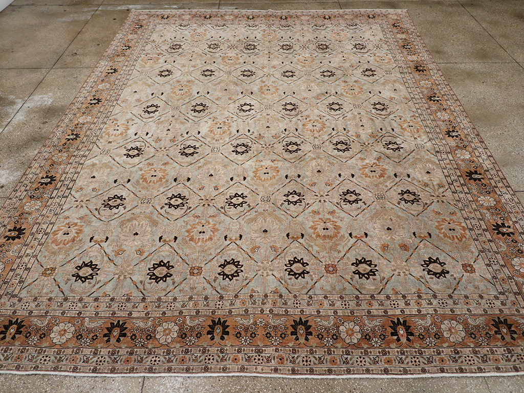 Antique Persian Varamin Room Size Carpet, No.31611 - Staging