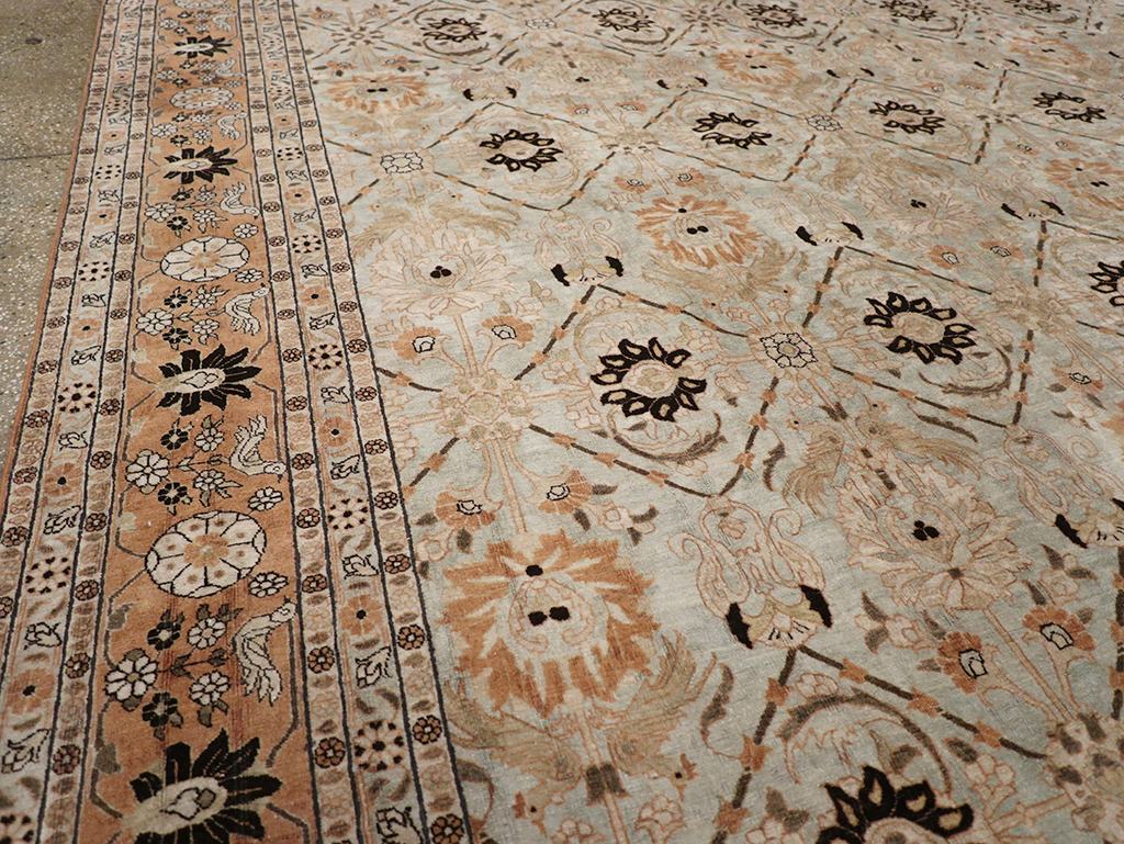 Antique Persian Varamin Room Size Carpet, No.31611 - Staging