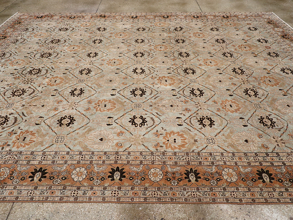 Antique Persian Varamin Room Size Carpet, No.31611 - Staging