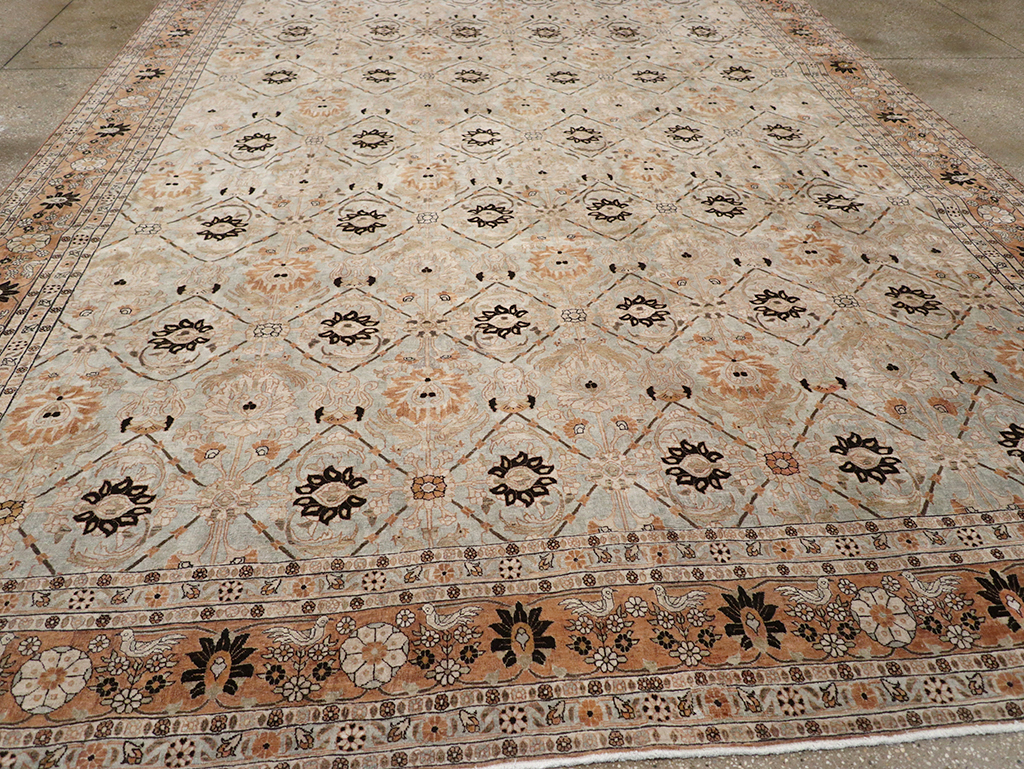 Antique Persian Varamin Room Size Carpet, No.31611 - Staging