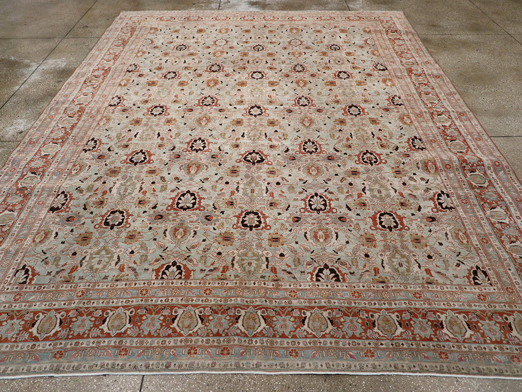 Antique Persian Varamin Room Size Carpet, No.31612 - Staging
