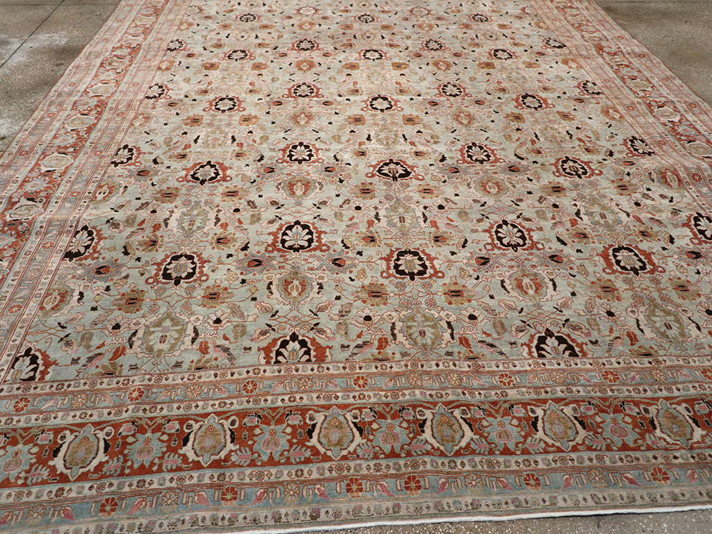 Antique Persian Varamin Room Size Carpet, No.31612 - Staging