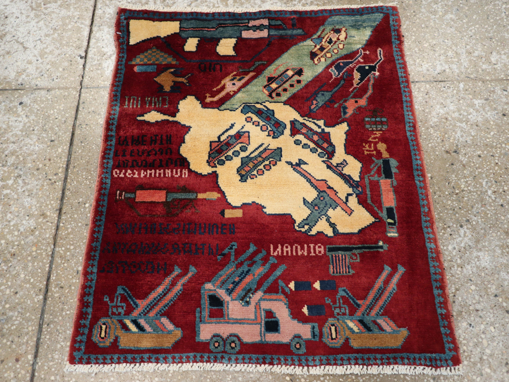 Vintage Afghan Pictorial War Rug, No.31624 - Staging