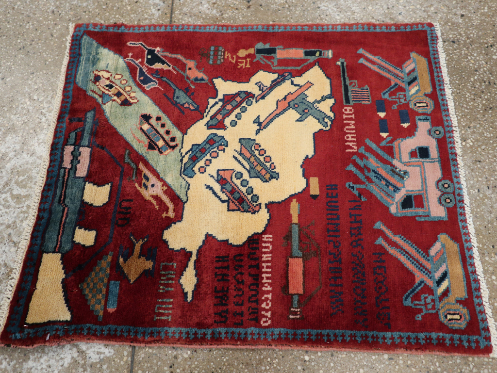 Vintage Afghan Pictorial War Rug, No.31624 - Staging