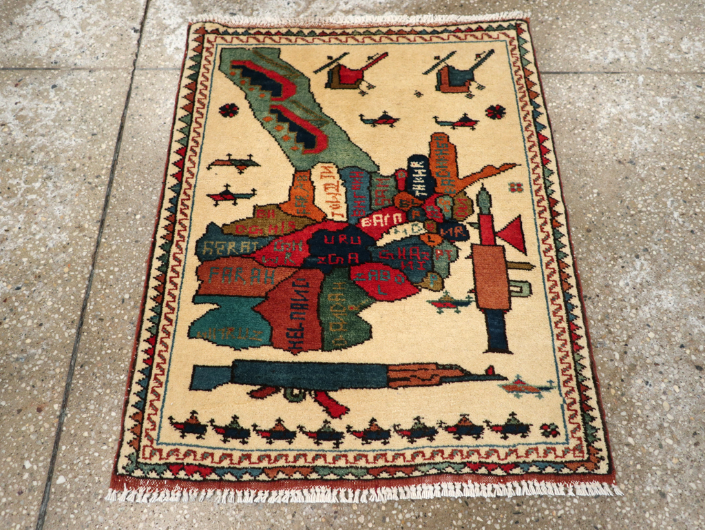 Vintage Afghan Pictorial War Map Rug, No.31625 - Staging