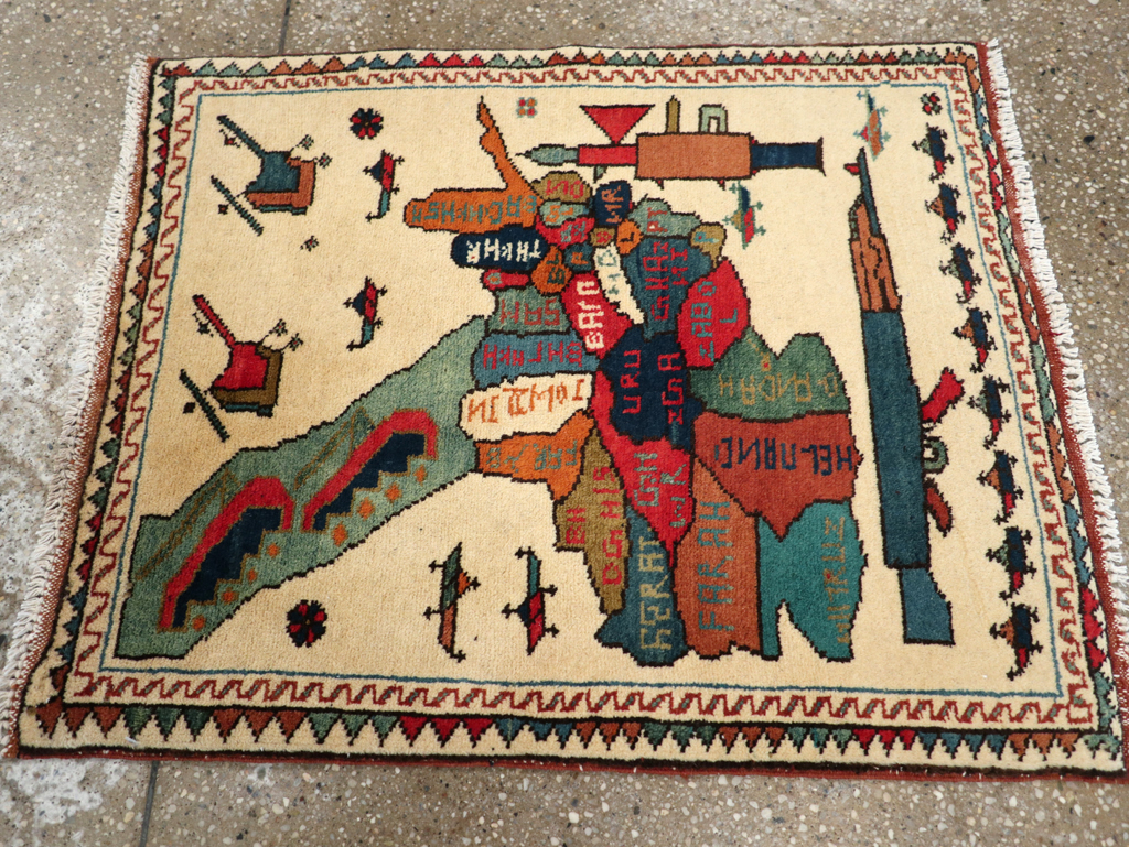Vintage Afghan Pictorial War Map Rug, No.31625 - Staging
