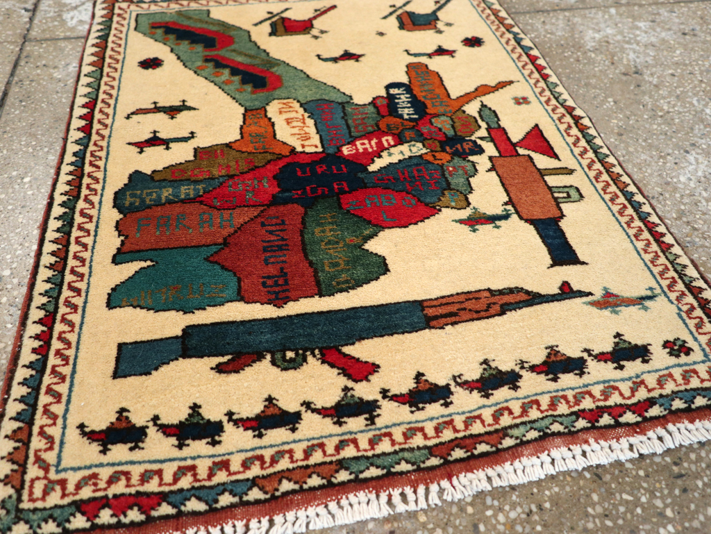 Vintage Afghan Pictorial War Map Rug, No.31625 - Staging