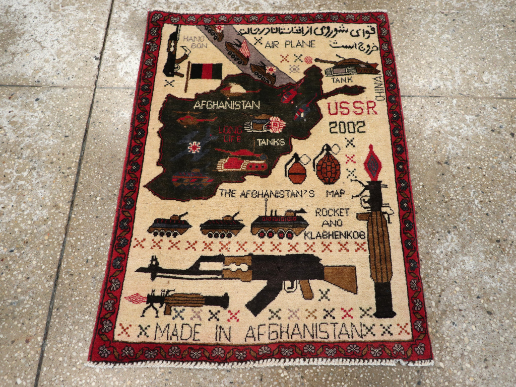 Vintage Afghan Pictorial War Map Rug, No.31626 - Staging
