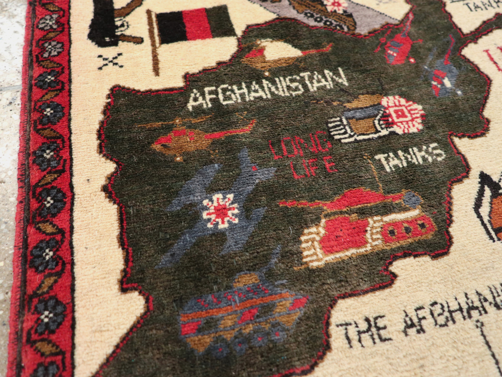 Vintage Afghan Pictorial War Map Rug, No.31626 - Staging