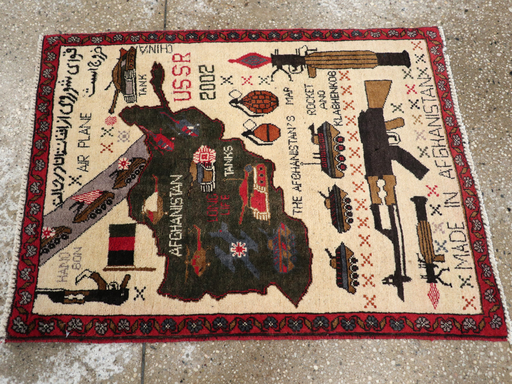Vintage Afghan Pictorial War Map Rug, No.31626 - Staging
