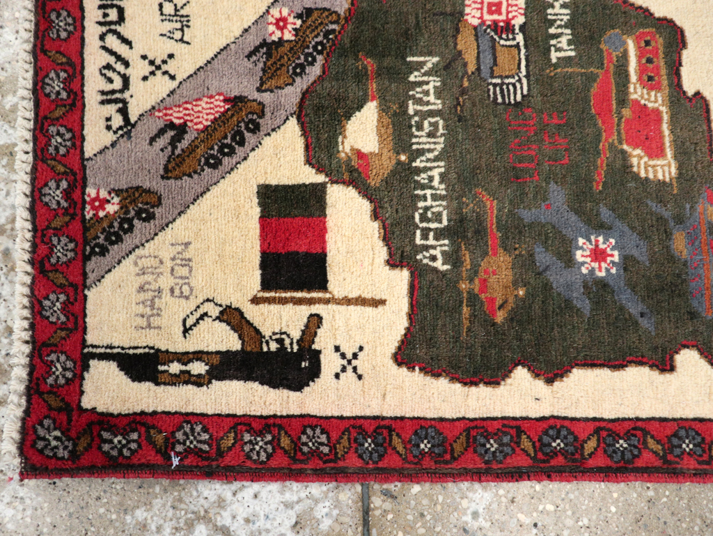 Vintage Afghan Pictorial War Map Rug, No.31626 - Staging