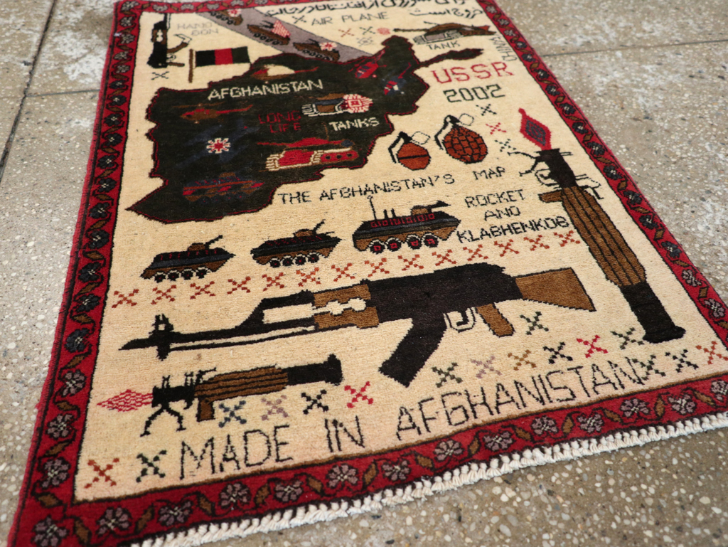 Vintage Afghan Pictorial War Map Rug, No.31626 - Staging
