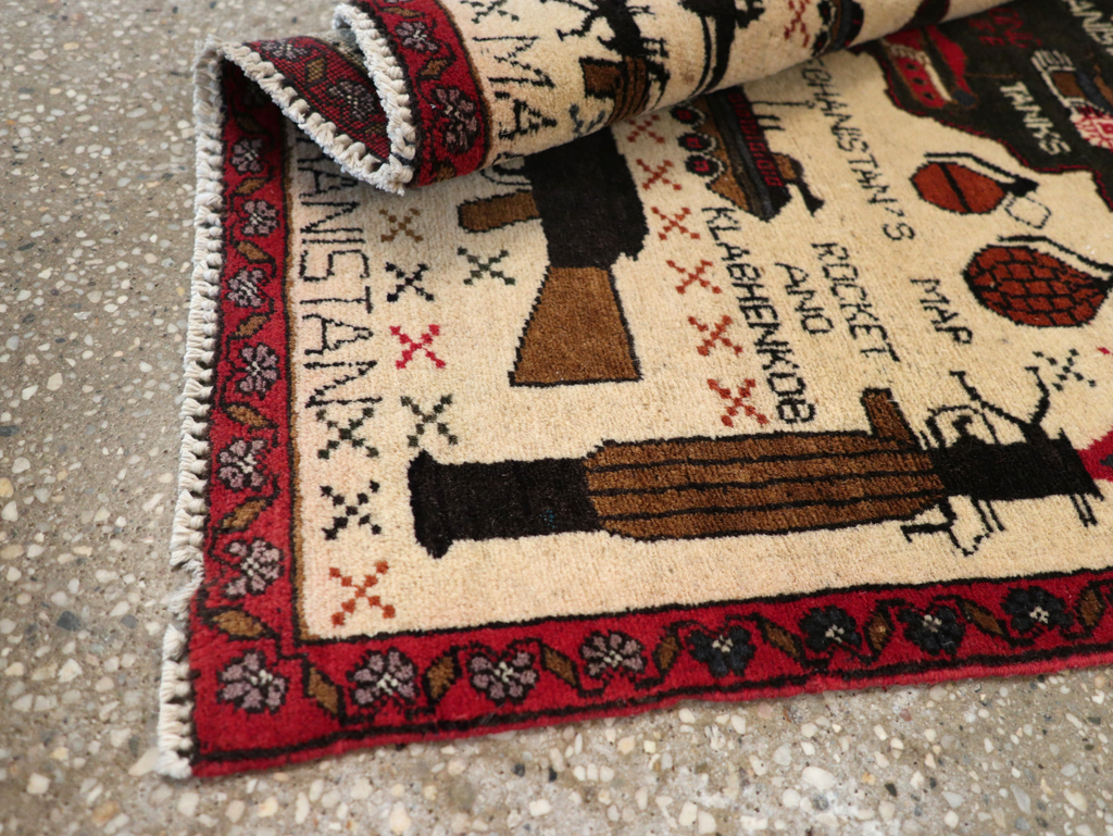 Vintage Afghan Pictorial War Map Rug, No.31626 - Staging