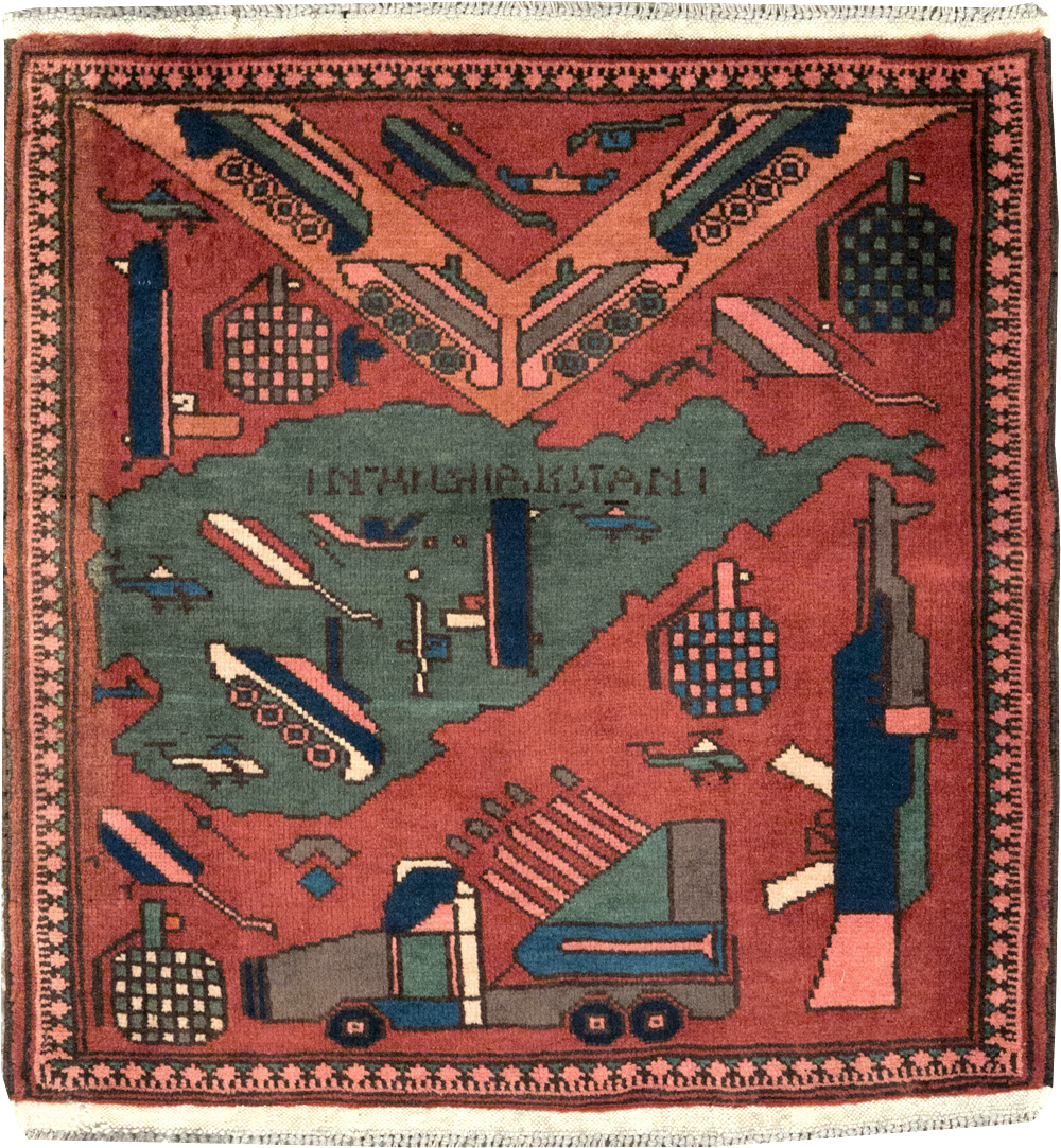 Vintage Afghan Pictorial War Map Rug, No.31627 - Staging