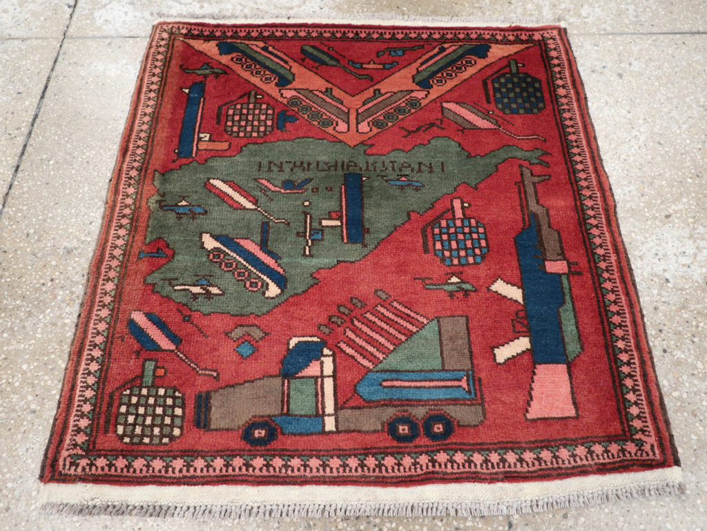 Vintage Afghan Pictorial War Map Rug, No.31627 - Staging