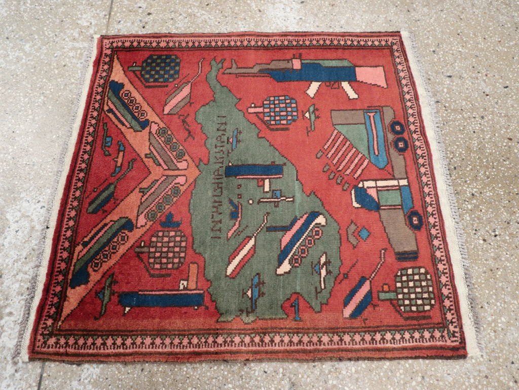 Vintage Afghan Pictorial War Map Rug, No.31627 - Staging