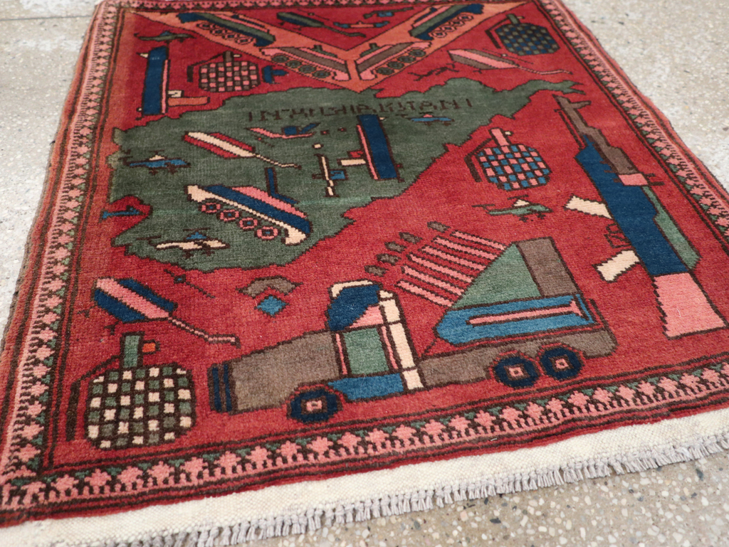 Vintage Afghan Pictorial War Map Rug, No.31627 - Staging