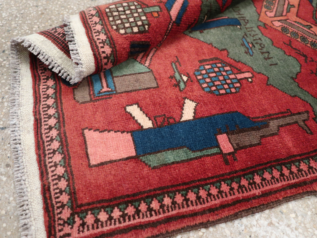 Vintage Afghan Pictorial War Map Rug, No.31627 - Staging