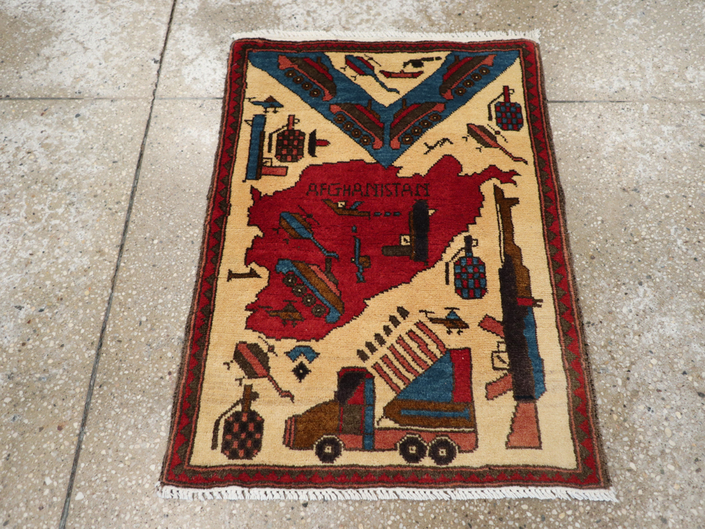 Vintage Afghan Pictorial War Map Rug, No.31628 - Staging
