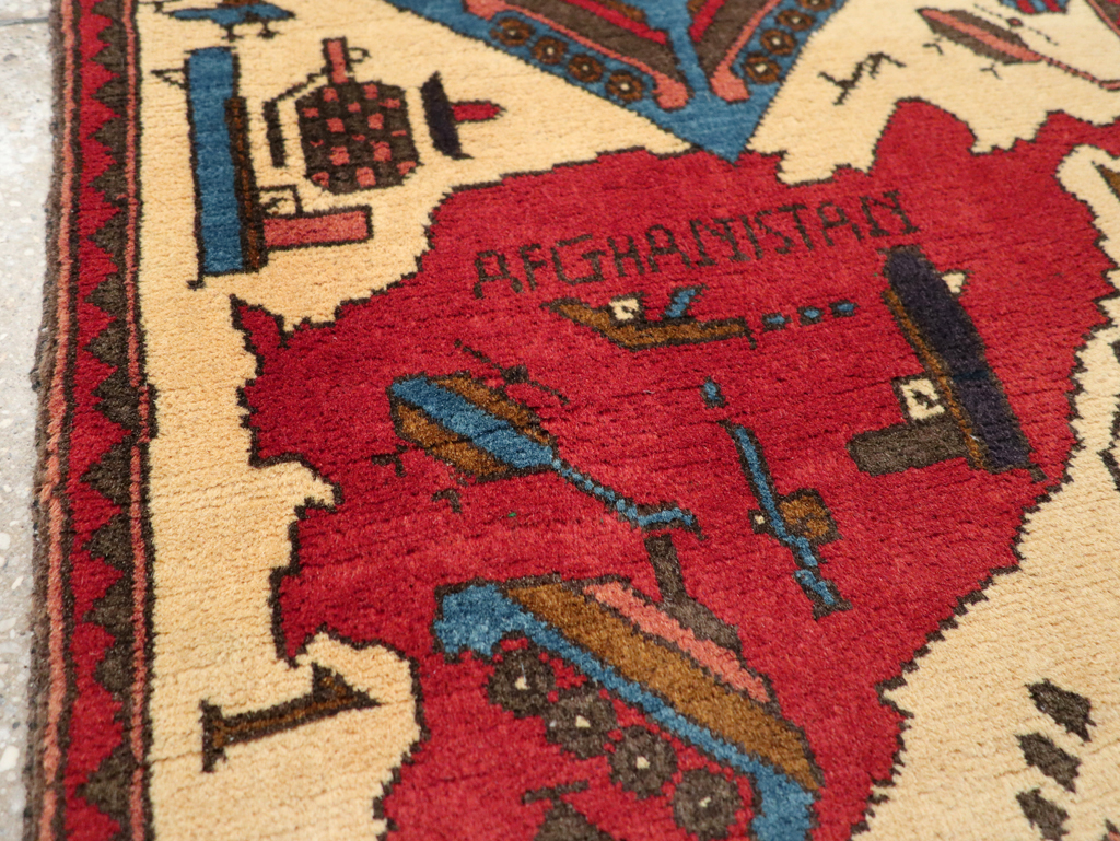 Vintage Afghan Pictorial War Map Rug, No.31628 - Staging
