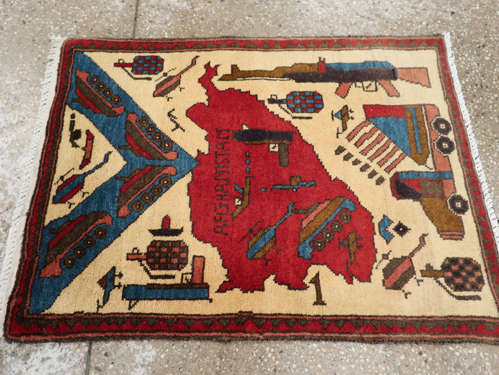 Vintage Afghan Pictorial War Map Rug, No.31628 - Staging