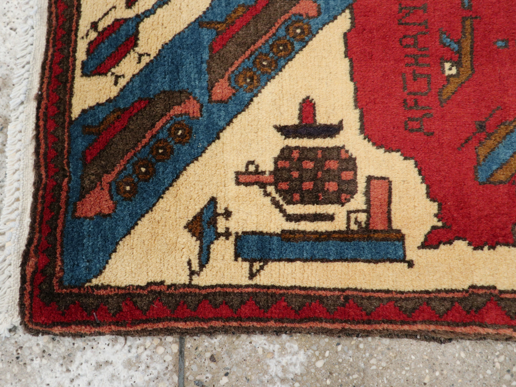 Vintage Afghan Pictorial War Map Rug, No.31628 - Staging