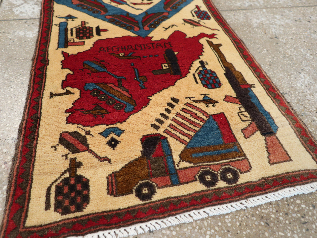 Vintage Afghan Pictorial War Map Rug, No.31628 - Staging