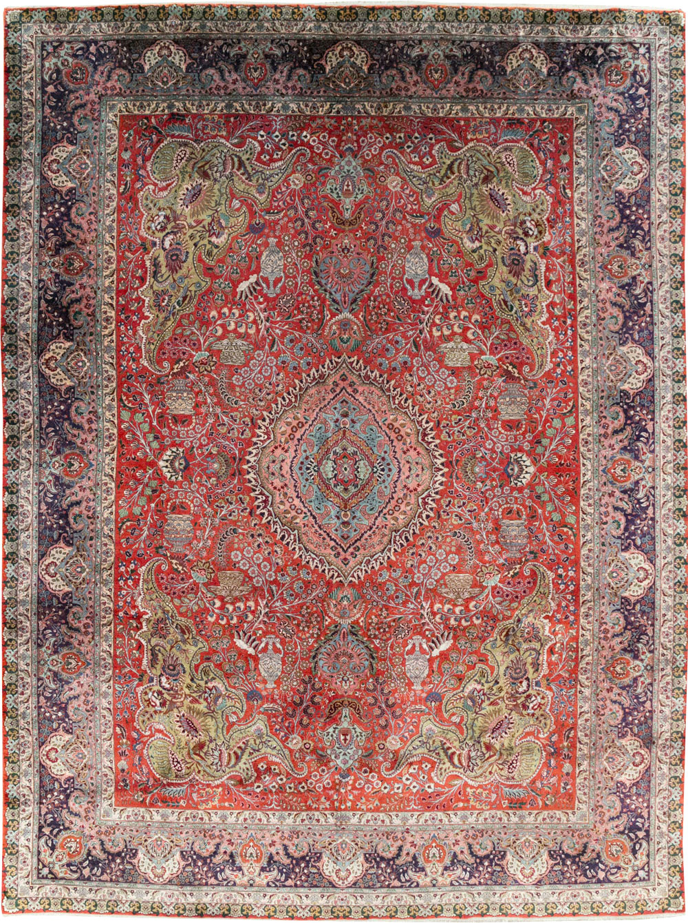Silk Vintage Persian Tabriz Room Size Carpet, No.31635 - Staging