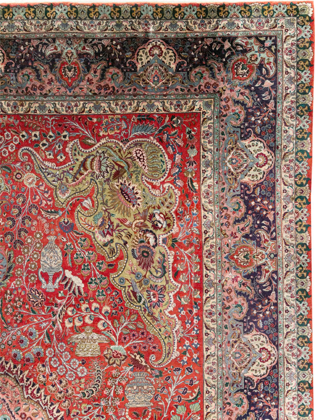 Silk Vintage Persian Tabriz Room Size Carpet, No.31635 - Staging