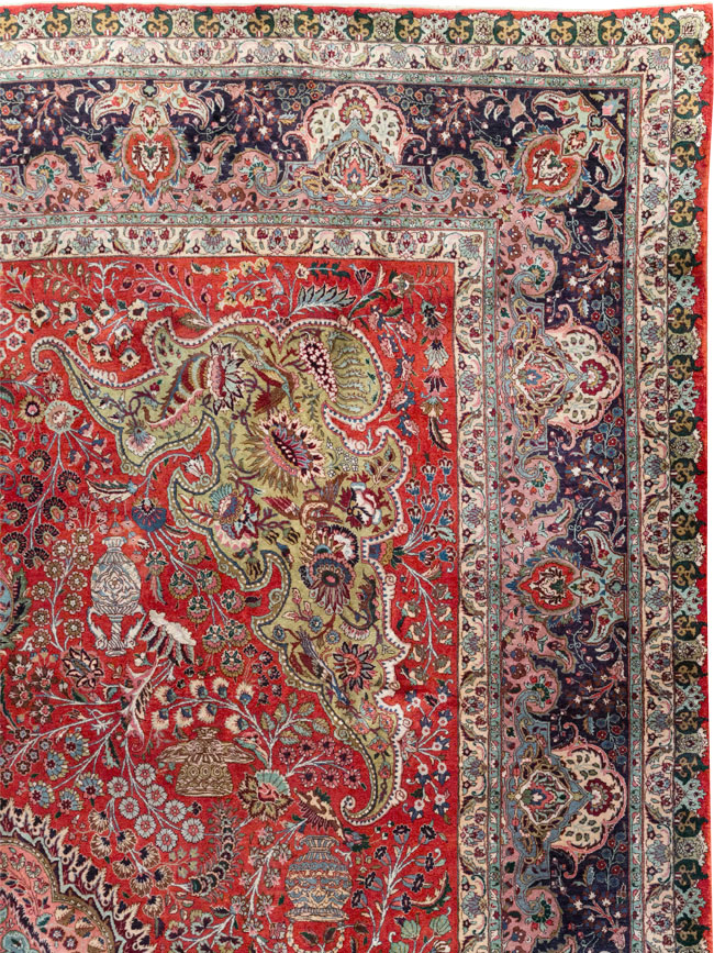 Silk Vintage Persian Tabriz Room Size Carpet, No.31635 - Staging