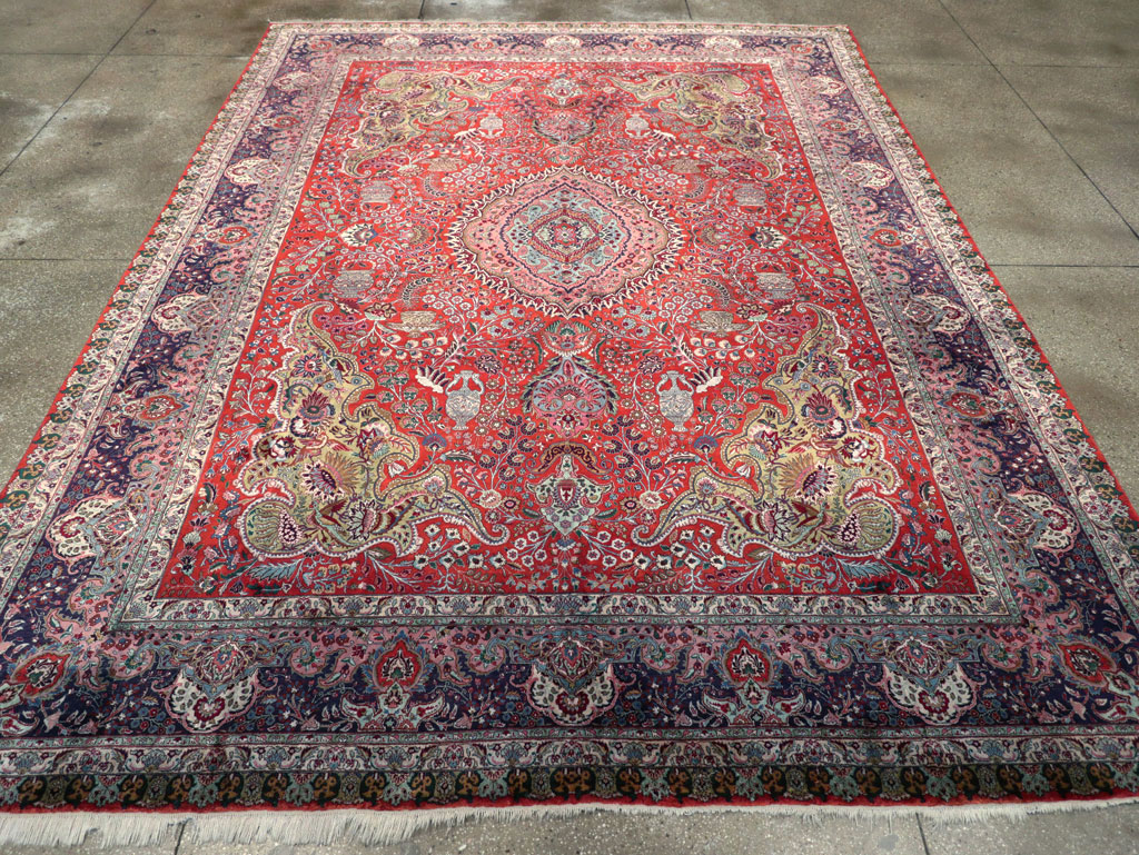 Silk Vintage Persian Tabriz Room Size Carpet, No.31635 - Staging