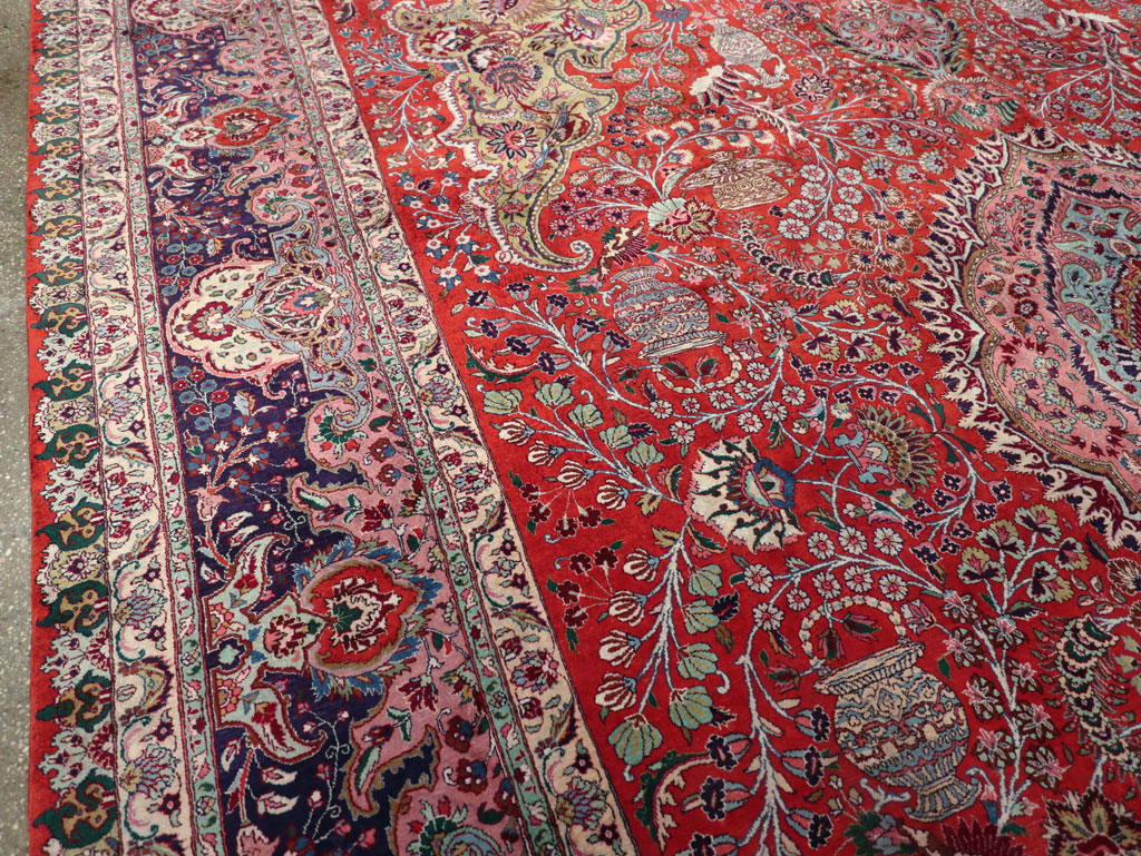 Silk Vintage Persian Tabriz Room Size Carpet, No.31635 - Staging