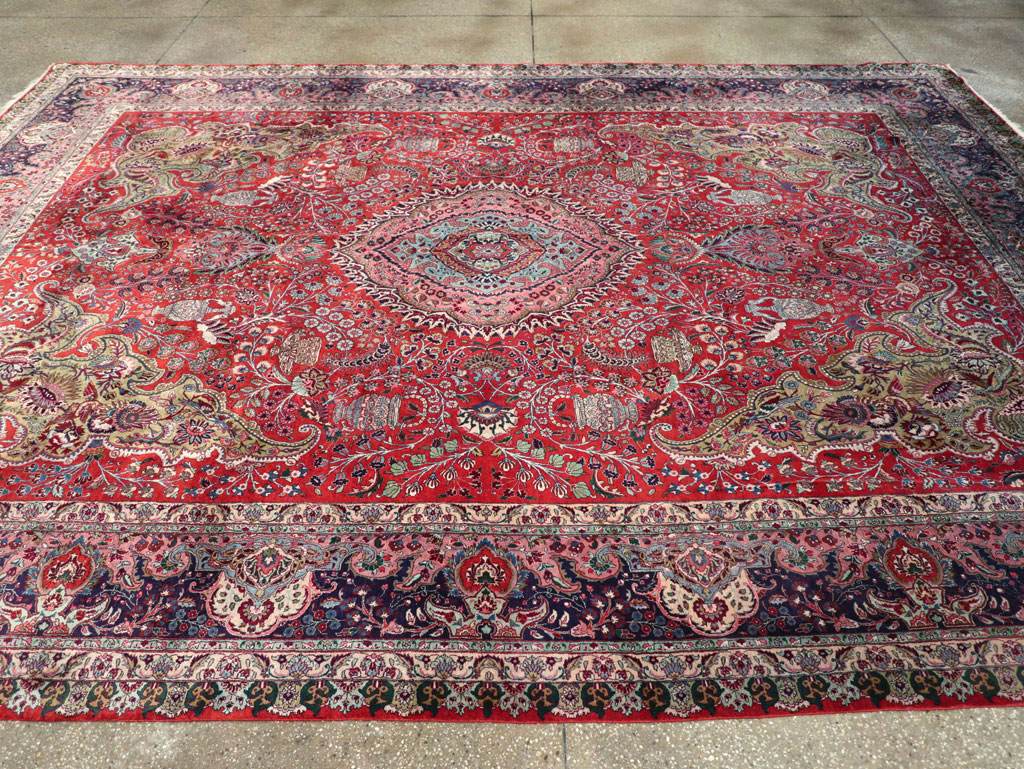 Silk Vintage Persian Tabriz Room Size Carpet, No.31635 - Staging