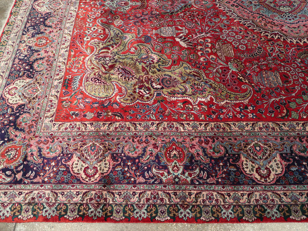 Silk Vintage Persian Tabriz Room Size Carpet, No.31635 - Staging