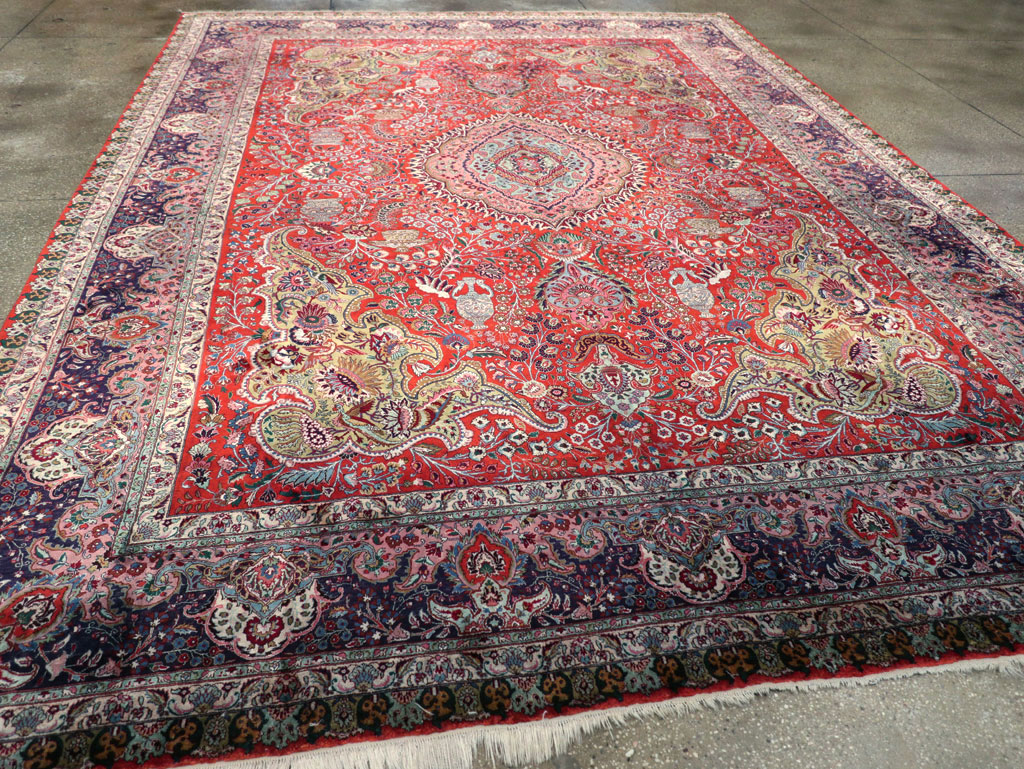 Silk Vintage Persian Tabriz Room Size Carpet, No.31635 - Staging