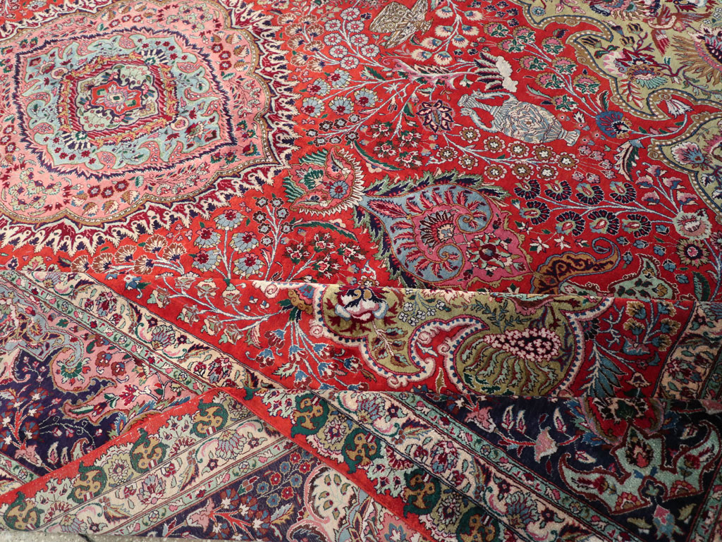 Silk Vintage Persian Tabriz Room Size Carpet, No.31635 - Staging