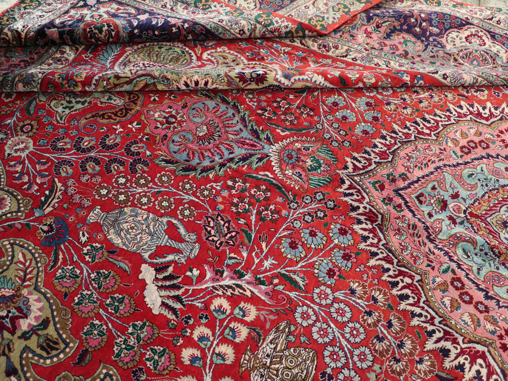 Silk Vintage Persian Tabriz Room Size Carpet, No.31635 - Staging